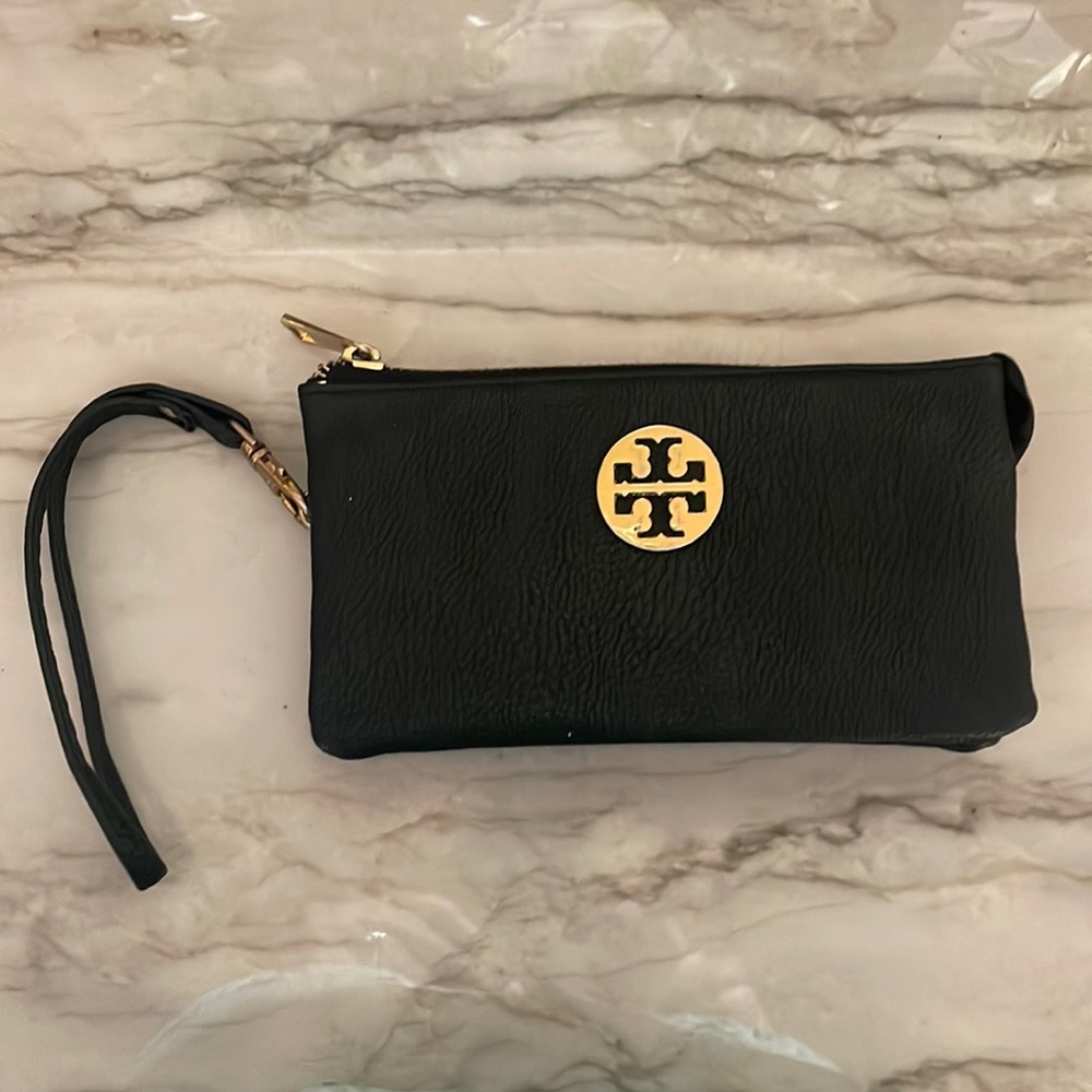 Faux Tory Burch Black Wristlet Clutch Bag